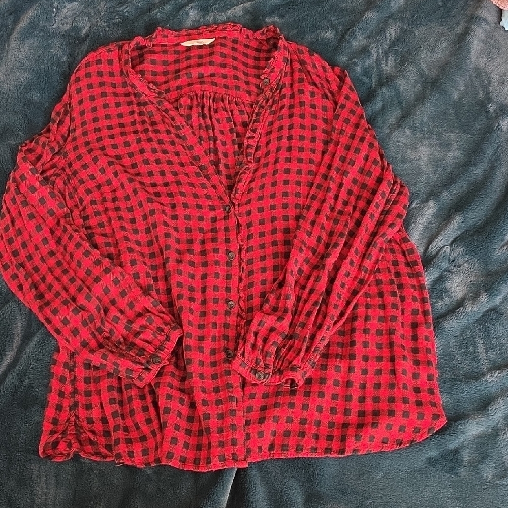 Terra & Sky Red Plaid Button Down Shirt